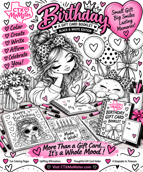 Birthday Gift Card Booklet — Adult Coloring & Affirmation Journal (Color + B&W)