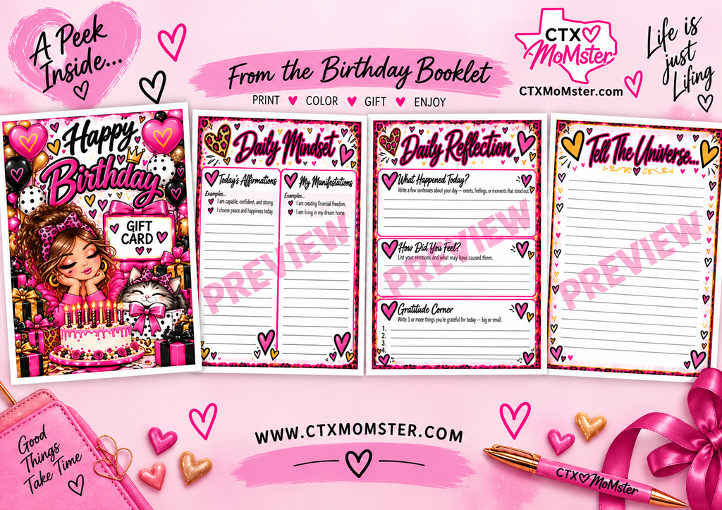 Birthday Gift Card Booklet — Adult Coloring & Affirmation Journal (Color + B&W)